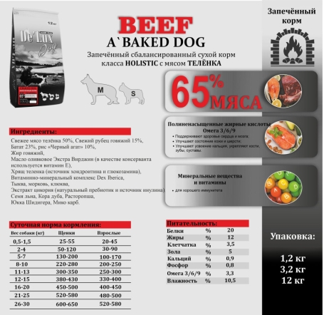 De Lux Dog BAKED BEEF (телятина) Holistic 6 kg