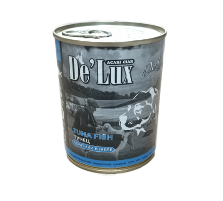 Де Люкс Дог Хьюман Грейд тунец желто перый, ломтики в желе для собак 340 гр