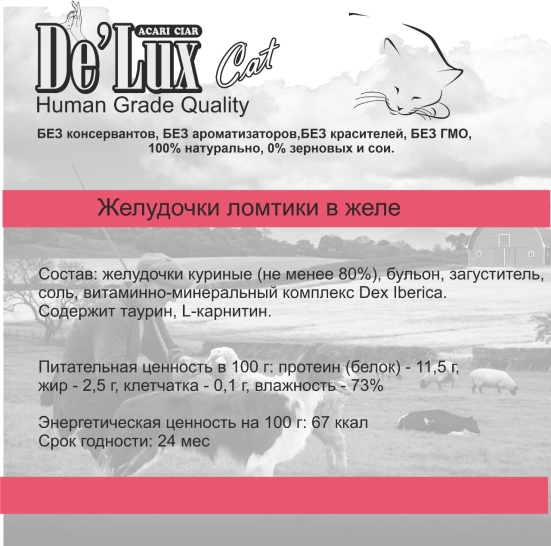 Де Люкс КЭТ Хьюман Грейд желудочки, ломтики в желе для кошек 100 гр