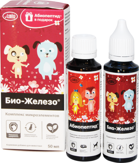 A-Bio Био-железо с микроэлементами, для собак (+ Абиопептид) 2х50 мл